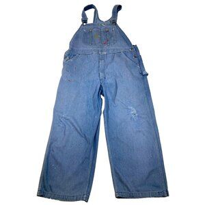 Vintage Roebucks Bib Overalls Distressed 42x25 Carpenter Farm Sears Denim Jeans